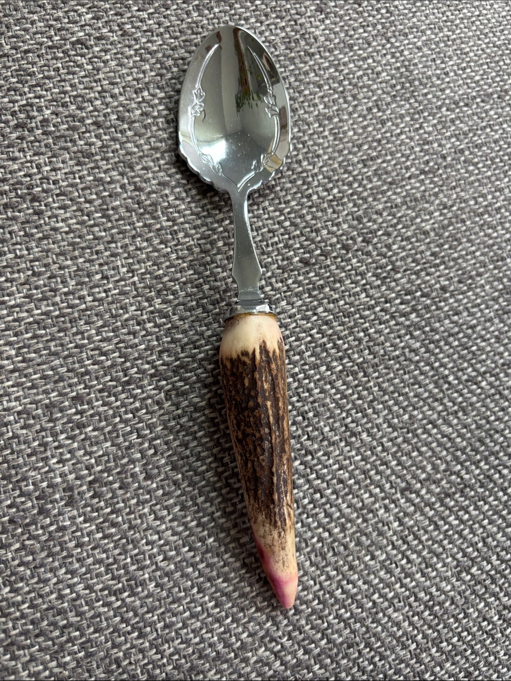 Genuine stag antler handled spoon typically for serving jam preserve’s desserts